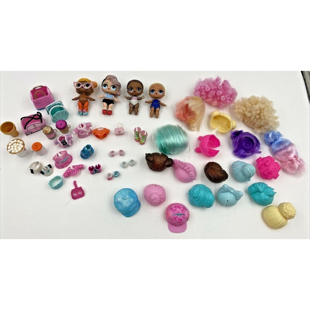 LOL Surprise 3" Dolls Lot 4 Dolls Interchangeable Hair Clothes and Accessories